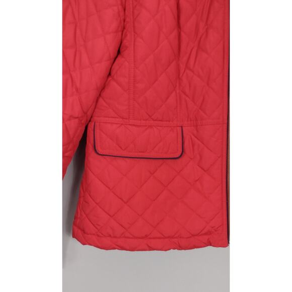 Talbots Diamond Quilted Military Jacket Red Size Medium Zipper Front - Picture 7 of 15